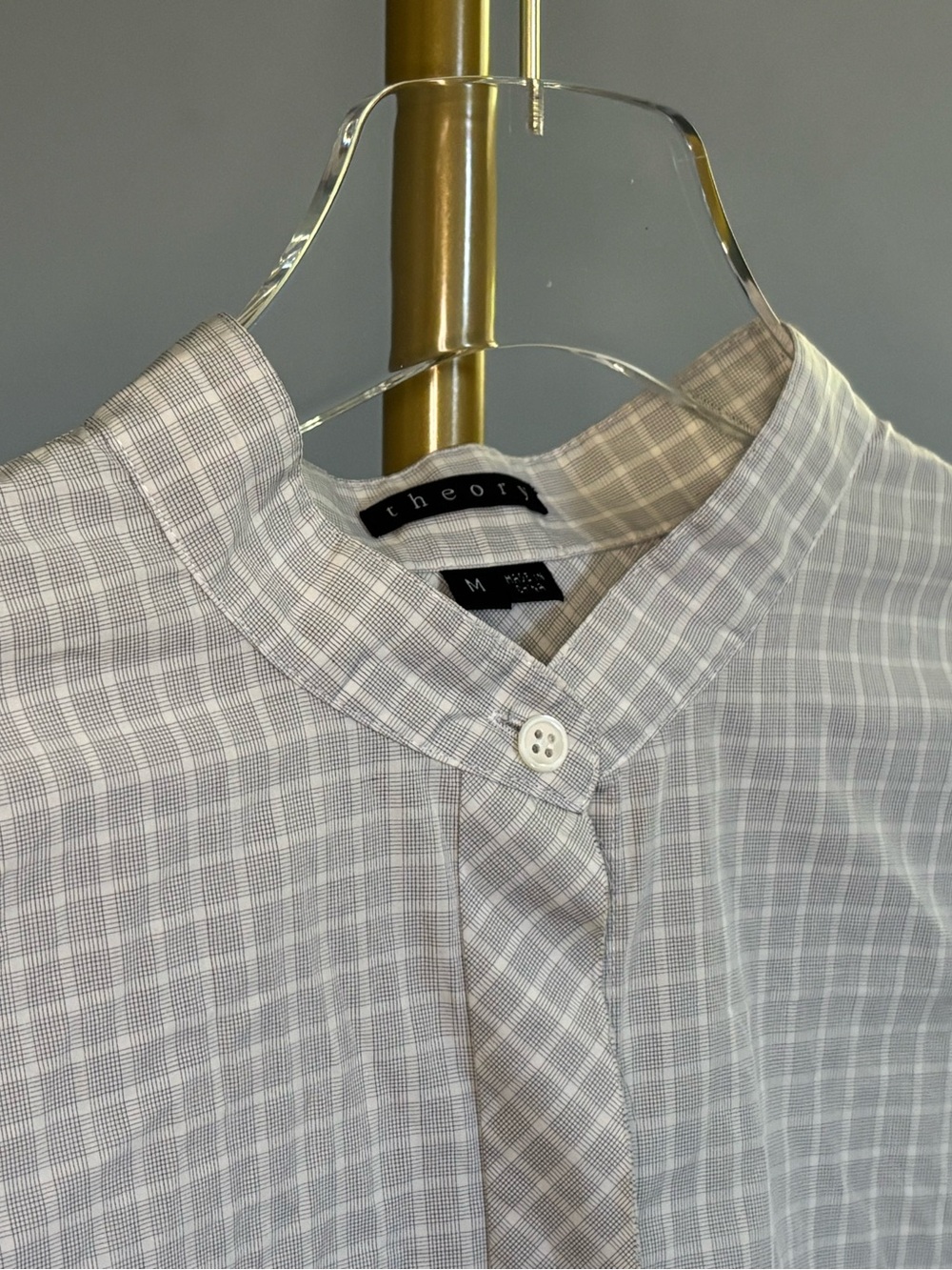 Theory Cream and Gray Mandarin Collar Button Down Shirt